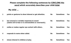 sample questions of child austim test